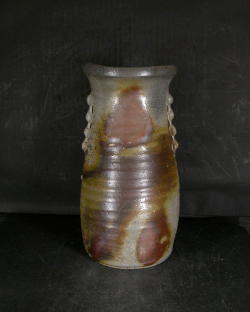 お買得　備前焼　登窯　備前焼中堅作家　藤原　謹　共箱付き窯変耳付き花入５