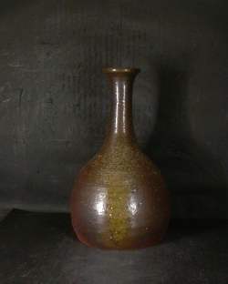 備前焼　登窯　備前焼物故作家　的野　求　黄ゴマ長首花入２７