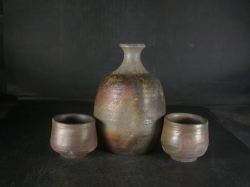 備前焼 登窯 備前焼物故作家 榊原 茂 共箱付き桟切酒器セット3 備前焼