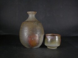 備前焼　登窯　備前焼物故作家　榊原　茂　共箱付き桟切酒器セット４