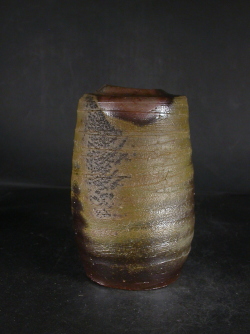 備前焼　登窯　備前焼物故作家　高原　敏　四方桟盛蓋共箱付き窯変掛け花入４