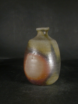 備前焼　登窯　備前焼ベテラン作家　藤原　陶臣　共箱付き窯変徳利花入３