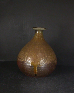 備前焼　登窯　備前焼人気作家　脇本　博之　共箱付き黄ゴマ焼酎保存用大徳利花入１