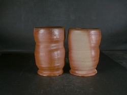 備前焼　登窯　備前焼中堅作家　福島　一夫　共箱付き緋襷ビール他グラス２個組１