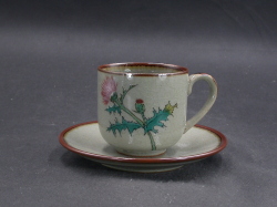 九谷焼　九谷　陶秀　皿付き花絵コーヒーカップ１