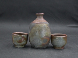 備前焼　登窯　備前焼窯元　松園　共箱付き桟切酒器セット２