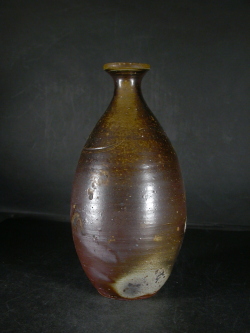 備前焼　登窯　岡山県無形文化財　松井　輿之　共箱付き桟切・黄ゴマ焼酎保存用大徳利・花入１