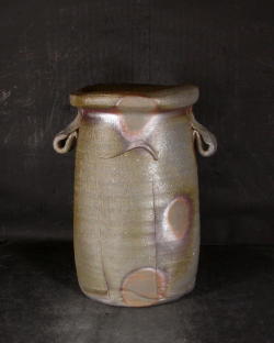 備前焼 登窯 備前焼中堅作家 斉藤 隆 共箱付カセ窯変耳付き花入2