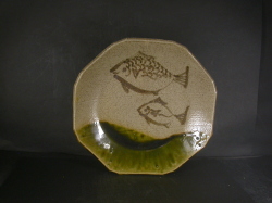 岡山　天子窯　児島　塊太郎　共箱付き織部八角皿１