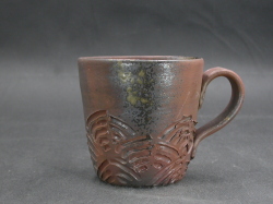 備前焼　登窯　備前焼中堅作家　竹内　靖之（山本）　最新作黄・黒ゴマ削り手付きカップ３１