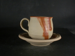 備前焼　備前焼中堅作家　竹内　靖之（山本）　最新作皿付緋襷コーヒーカップ８