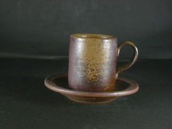 備前焼　登窯　備前焼中堅作家　竹内　靖之（山本）　最新作皿付黄ゴマコーヒーカップ９