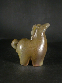備前焼　登窯　備前焼中堅作家　竹内　靖之（山本）　最新作来年の干支黄・青ゴマ馬置物２