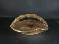 備前焼　登窯　備前焼中堅作家　竹内　靖之（山本）　最新作竹節手付き緋襷・黄ゴマ皿１