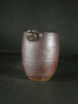 備前焼　登窯　備前焼中堅作家　竹内　靖之（山本）　最新作蟹付き黄ゴマ湯呑・ビール他グラス３