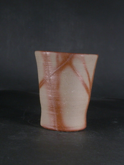 処分品 備前焼 備前焼中堅作家 片岡 聖観 緋襷ビール他グラス2 備前焼