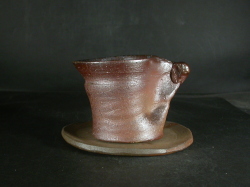 備前焼　備前焼中堅作家　片岡　聖観　 皿付き緋襷・黄ゴマコーヒーカップ６