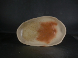 備前焼　備前焼中堅作家　片岡　聖観　１９センチ緋襷・黄ゴマ叩き楕円皿３