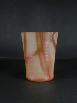 備前焼　備前焼中堅作家　片岡　聖観　大振りな緋襷ビール他グラス５