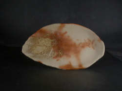 備前焼　備前焼中堅作家　片岡　聖観　２１センチ緋襷・黄ゴマ叩き楕円皿２６