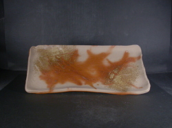 備前焼　備前焼中堅作家　片岡　聖観　２８．５センチ緋襷・黄ゴマ長方皿３
