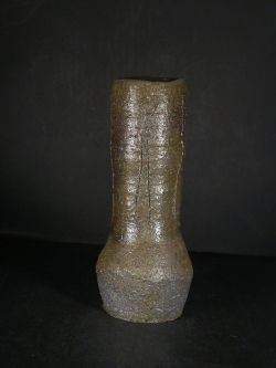 備前焼　穴窯　備前焼物故作家　前嶋　五一郎　黄・青ゴマ花入１７