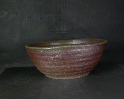 お買得　備前焼　穴窯　備前焼物故作家　前嶋　五一郎　緋襷・黄ゴマ大鉢２