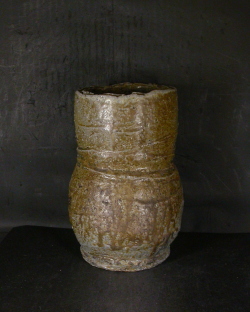 お買得　備前焼　穴窯　備前焼物故作家　前嶋　五一郎　手捻り窯変花入２２