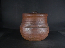 備前焼　穴窯　備前焼物故作家　前嶋　五一郎　手捻り黄ゴマ緋水指４