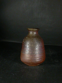 お買得　備前焼　穴窯　備前焼物故作家　前嶋　五一郎　金彩・黄ゴマ徳利７３