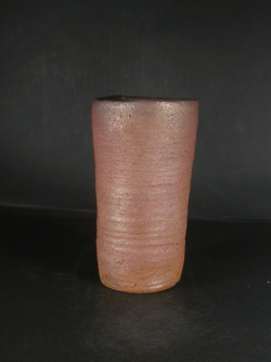 備前焼　穴窯　備前焼物故作家　前嶋　五一郎　黄ゴマ緋花入８２