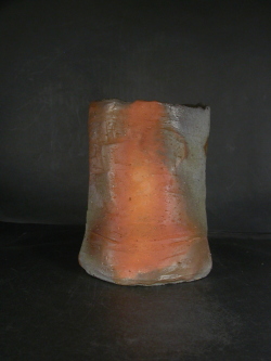 備前焼 穴窯 備前焼物故作家 前嶋 五一郎 手捻り緋窯変扁壷花入91