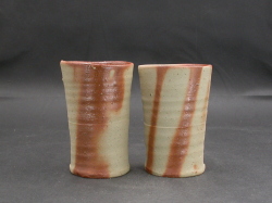 備前焼　岡山県無形文化財　金重　有邦　共箱付き緋襷ビール他グラス２個組１