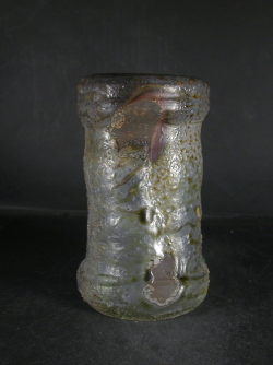 処分品　備前焼　登窯　備前市無形文化財　佐藤　苔助　金彩・窯変掛け花入５