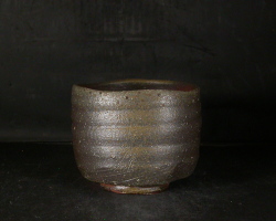 備前焼　登窯　登窯　備前市無形文化財　柴岡　紘一　四方桟共箱付き黄ゴマ抹茶茶碗３