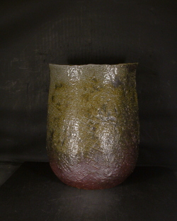 備前焼　登窯　備前市無形文化財　佐藤　苔助　共箱付き大振りな黄ゴマ叩き紋扁壺４