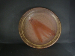 備前焼　登窯　岡山県無形文化財　吉本　正　２９センチ緋襷・黄ゴマ大深皿３