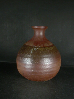 備前焼　登窯　備前市無形文化財　柴岡　紘一　１．１升共箱付き緋襷・黄ゴマ焼酎保存用蕪大徳利・花入３