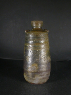 備前焼　登窯　備前市無形文化財　佐藤　苔助　共箱付き桟切・黄ゴマ耳付き花入５