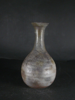 備前焼　登窯　備前市無形文化財　榊原　清人　共箱付き大振りな桟切・黄ゴマ鶴首徳利花入７