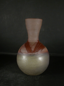 備前焼　登窯　岡山県無形文化財　吉本　正　共箱付き緋襷・青ゴマ花入２１