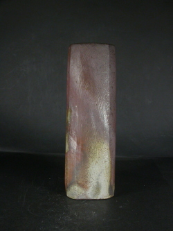 備前焼　登窯　岡山県無形文化財　島村　光　共箱付き桟切・黄ゴマ面取筒花入１