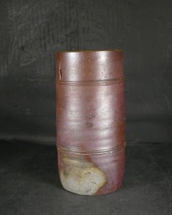 備前焼　登窯　備前焼中堅作家　柴岡　守　共箱付き桟切り・黄ゴマ竹節花入４