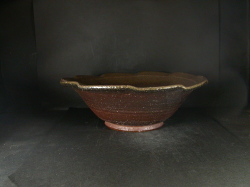 同梱不可　備前焼　穴窯　備前焼中堅作家　獅々堀　達　３４センチ黄ゴマ特大鉢・水盤３