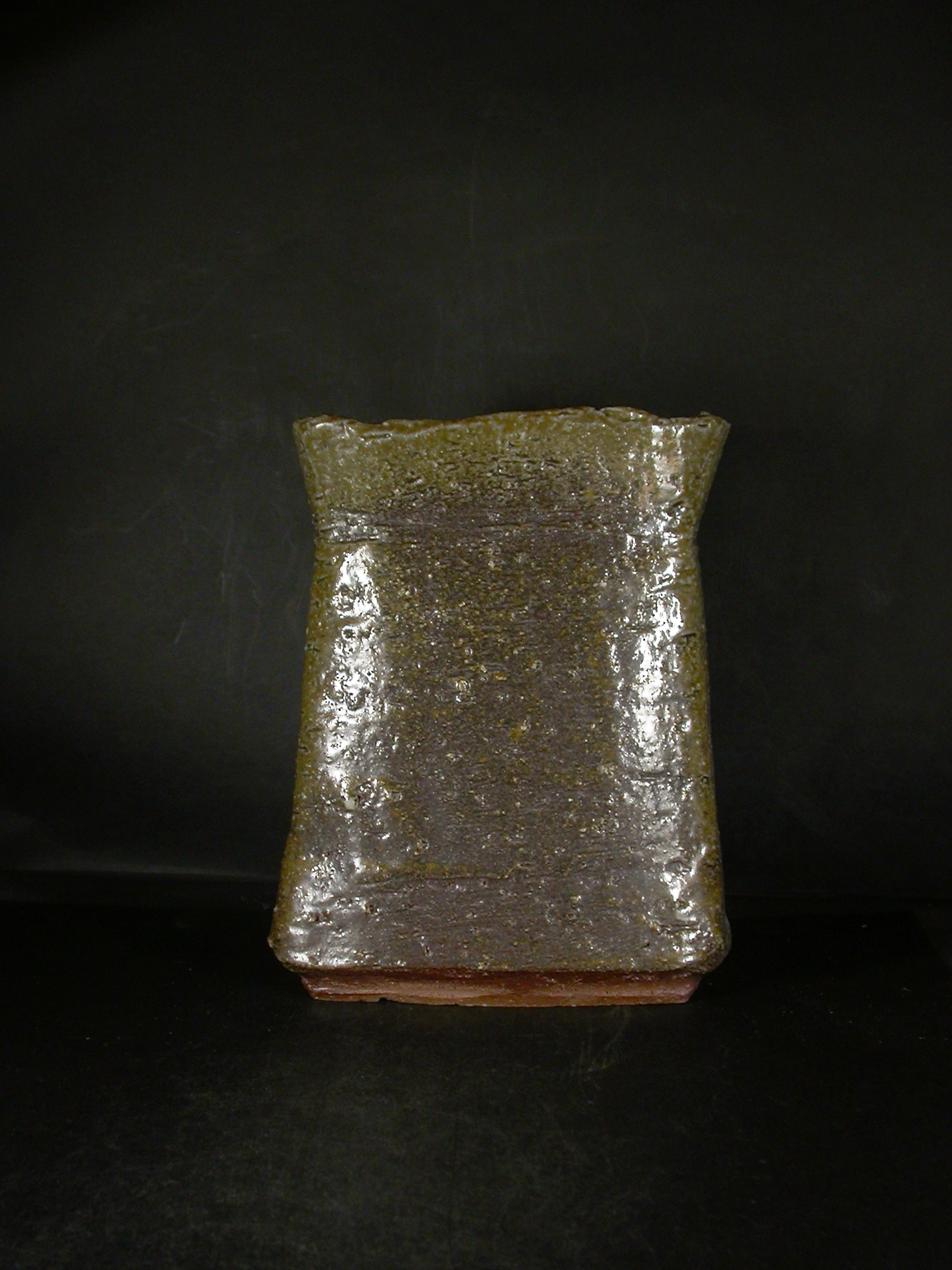 備前焼　穴窯　備前焼物故作家　前嶋　五一郎　手捻り黄ゴマ花入６５