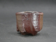 処分品　備前焼　穴窯　備前焼異色作家　吉岡　勝巳　最新作緋襷・黄ゴマ面取り・鎬ぐい呑７