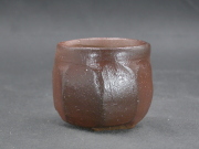 処分品　備前焼　穴窯　備前焼異色作家　吉岡　勝巳　最新作焦げ茶のゴマ面取・鎬ぐい呑９