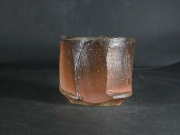 備前焼　穴窯　備前焼異色作家　吉岡　勝巳　最新作面取り・鎬黄ゴマフリーカップ１８