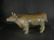 備前焼　穴窯　備前焼異色作家　吉岡　勝巳　手捻り窯変丑置物1