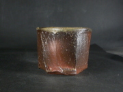 備前焼　穴窯　備前焼異色作家　吉岡　勝巳　最新作黄ゴマ面取フリーカップ3５